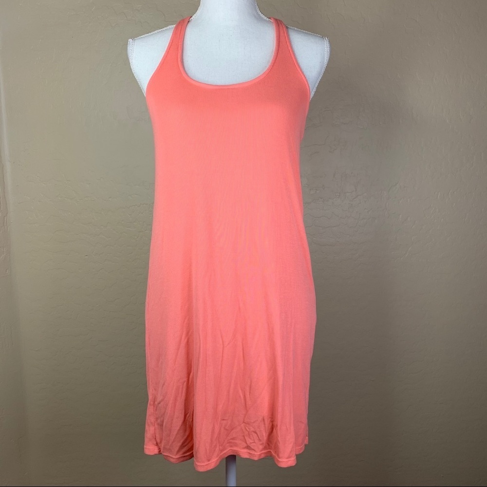 Splendid Pink Ribbed Racerback Pleat Back Mini Dress - Picture 4 of 10